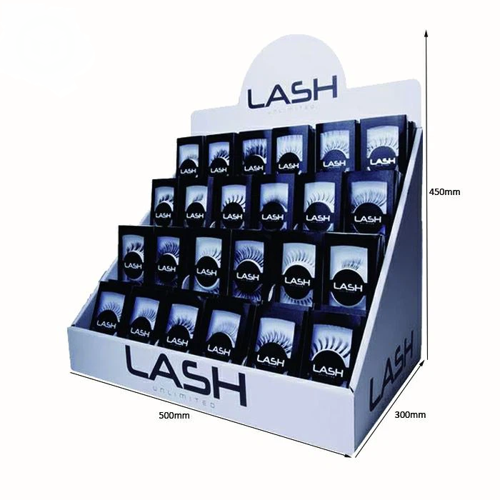 Customized Black Color 4 Tiers Cardboard Eyelash Cosmetic Products Display Stand